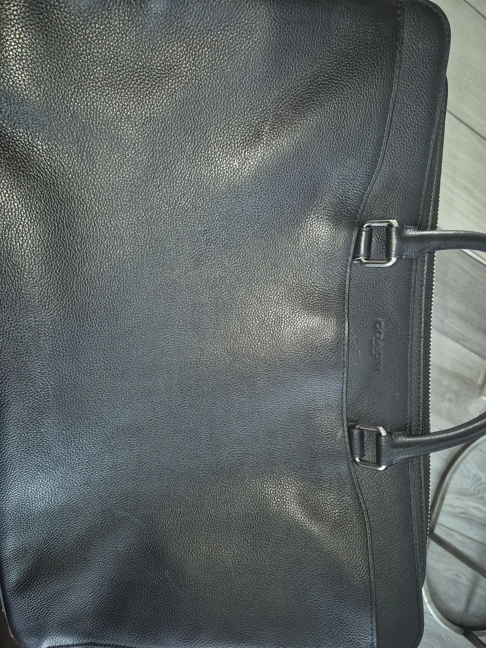 Coach Black Pebbled Leather Work Briefcase with Silver-Tone Hardware